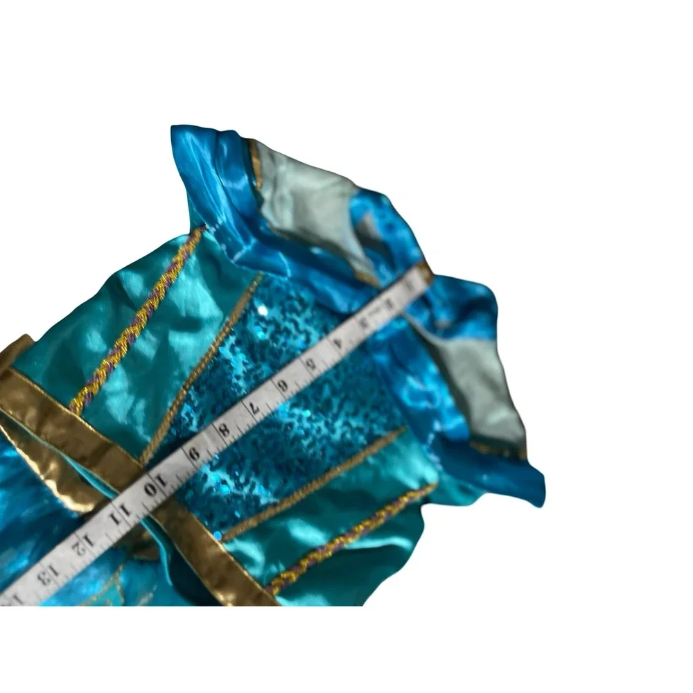 Disney Princess Jasmine Costume Girls 7/8 Teal Blue Gold Sequin 2 Piece Outfit